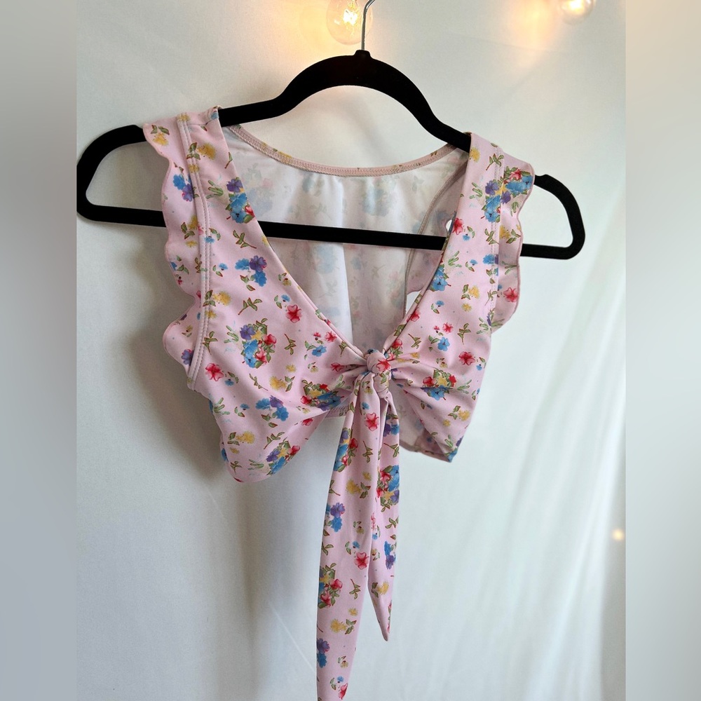 Pink tie crop top.